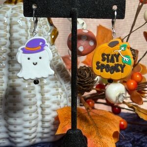Spooky Halloween Ghost and Pumpkin Earrings